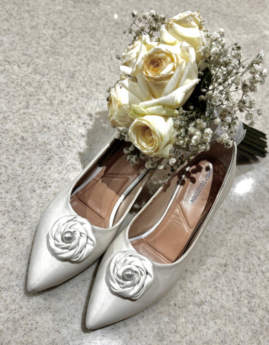 کفش عروس ساتن گلدار خاص پاشنه ۵س دندی کالکشن
